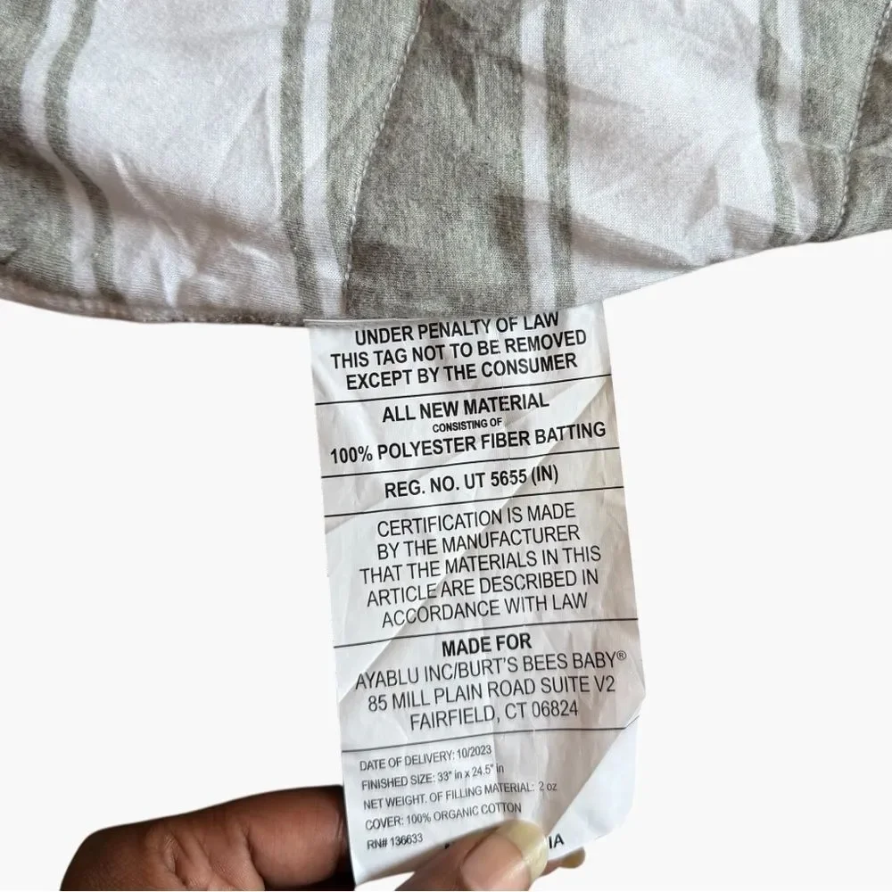 Burt’s Bees Baby Beekeeper Sleep Sack Large 12-18M Organic Cotton Gray Stripe
