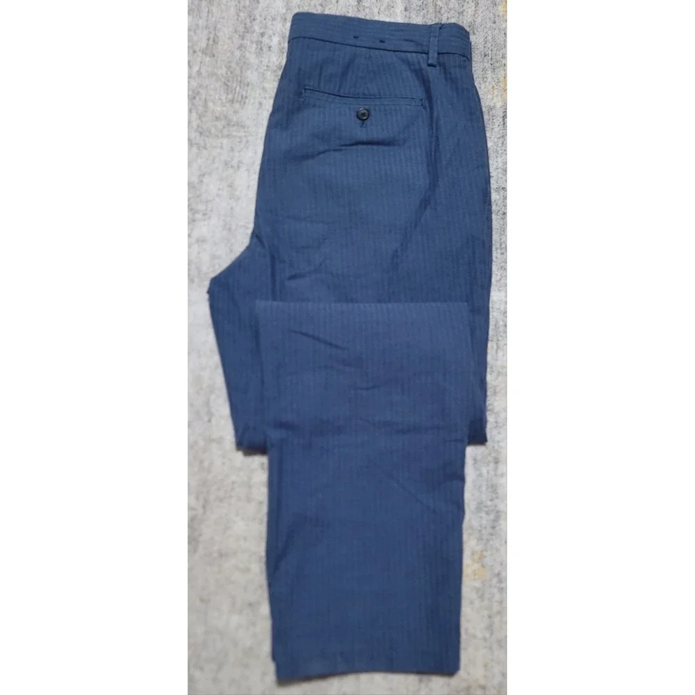 Banana Republic Men's Blue Pinstripe Cotton Stretch FF Chinos Size 35 X 31