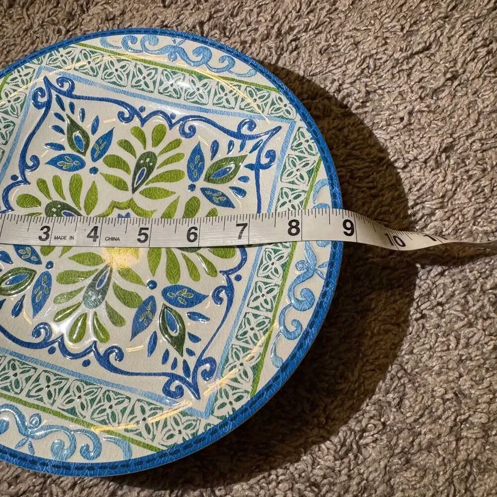 Talavera Melamine Plates Bowls Blue Green Spanish Tile Mediterranean SET of 7