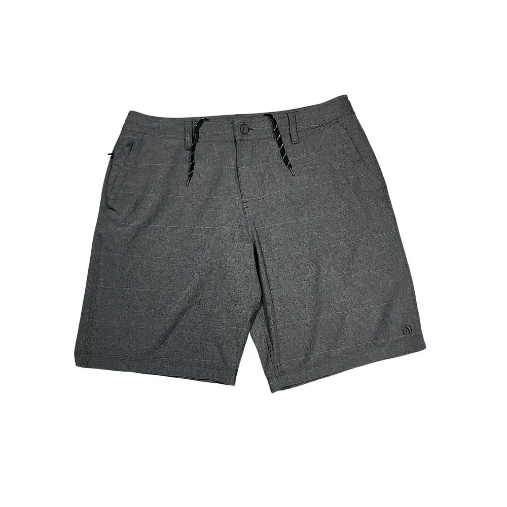 Hang Ten Hybrid Board Short 36 x10‎ Men Gray Plaid Flat Front Swim Golf Tech 20