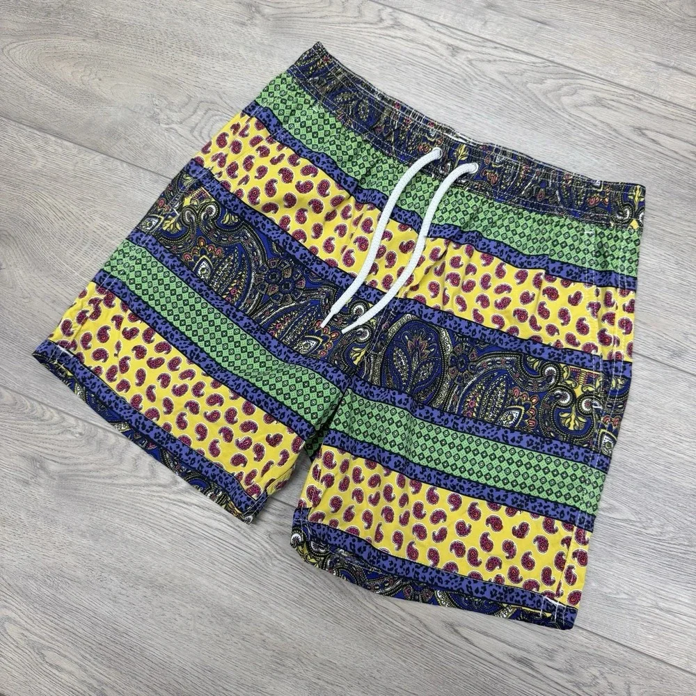 J Crew‎ Men's Paisley Multicolor Bright Swim Trunks Sz S Beach Resort