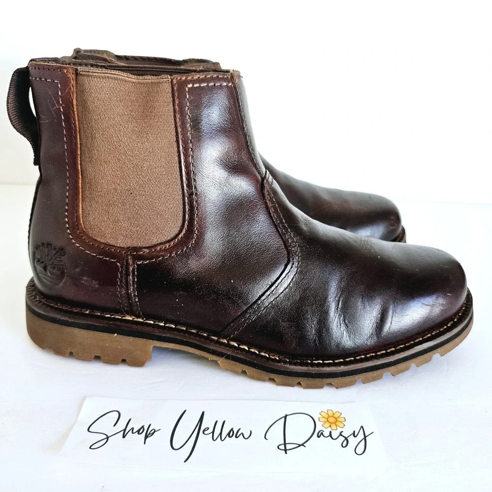 Timberland Mens Larchmont Dark Brown Leather Chelsea‎ Boot 9706A Sz 8 - Sh647.2