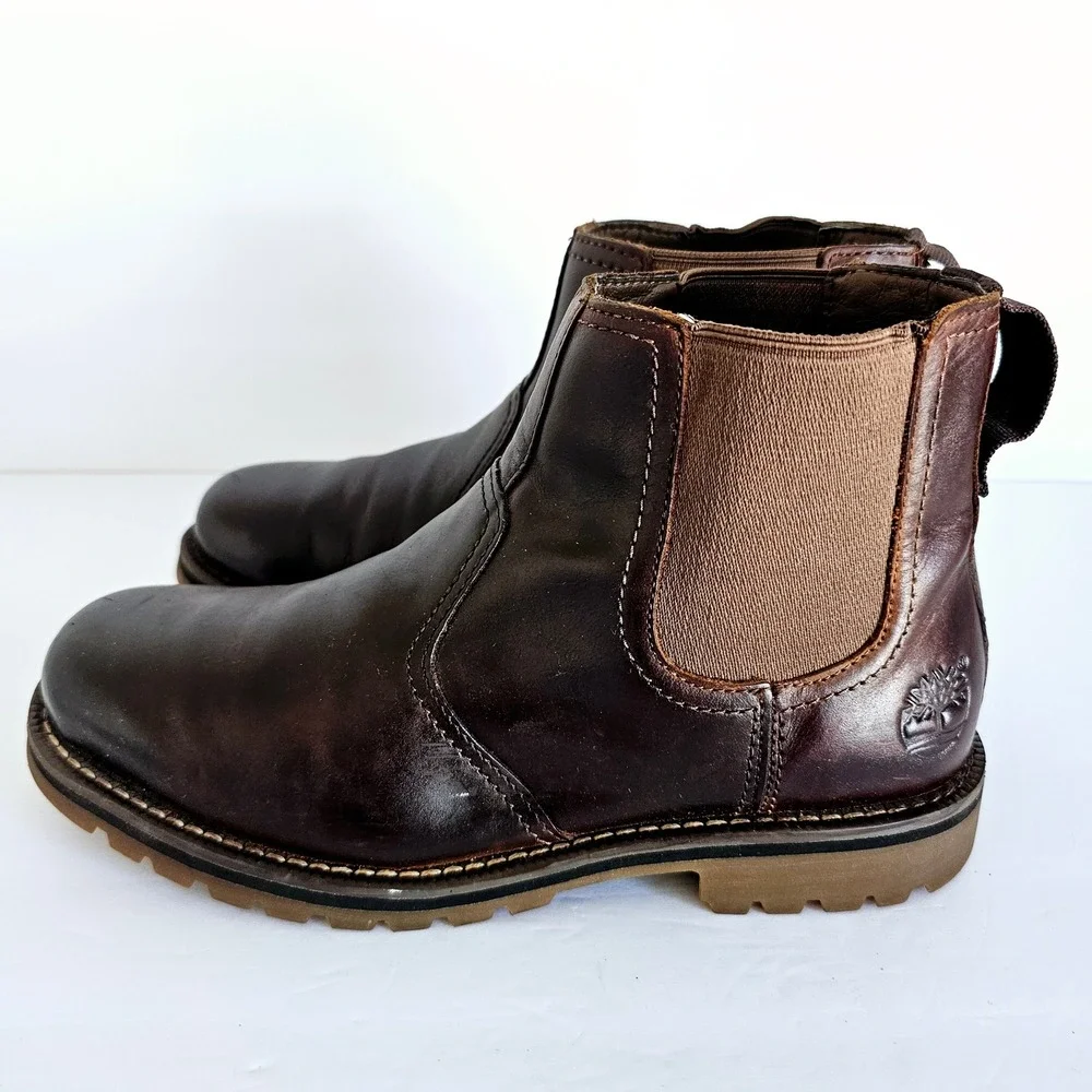 Timberland Mens Larchmont Dark Brown Leather Chelsea‎ Boot 9706A Sz 8 - Sh647.2