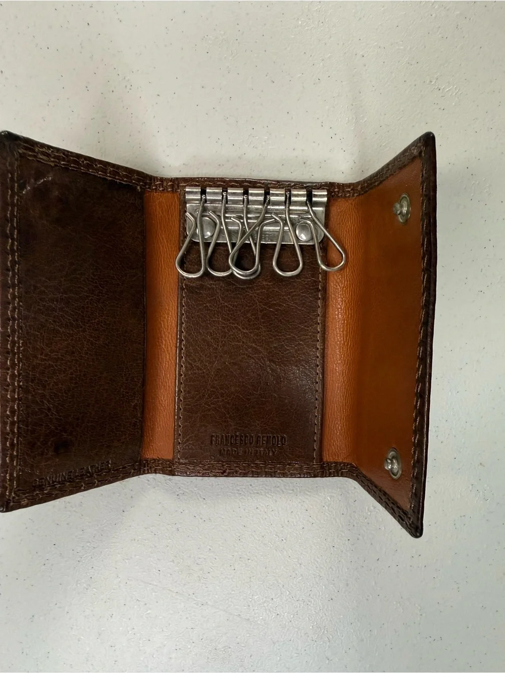 Francesco Remolo Italian Brown Genuine Leather Tri-fold Key Wallet Holder Hook