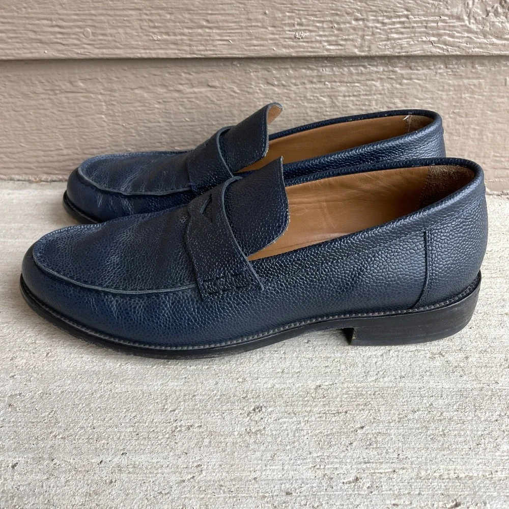 Boggi Milano Men's Size 8.5 Loafers Derby Navy Blue Pebbled Leather Shoes Italy