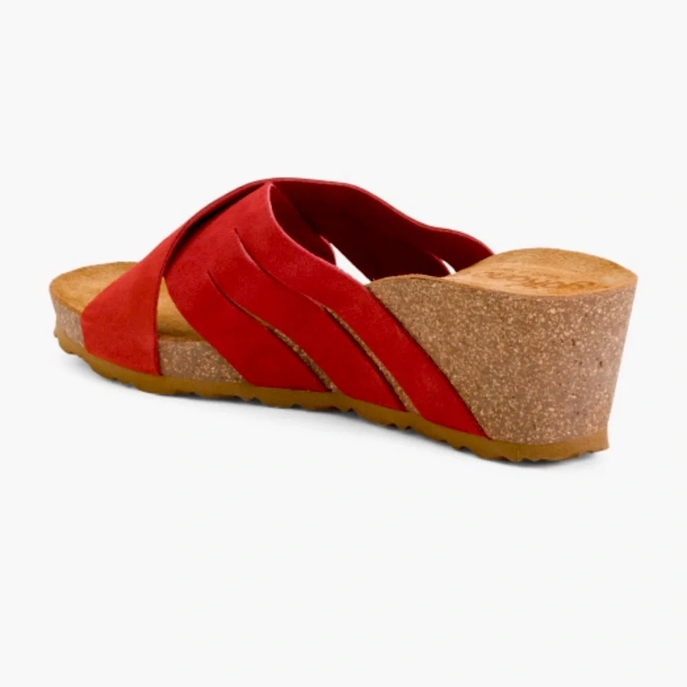 YOKONO Suede Cross Band Wedge Sandals
