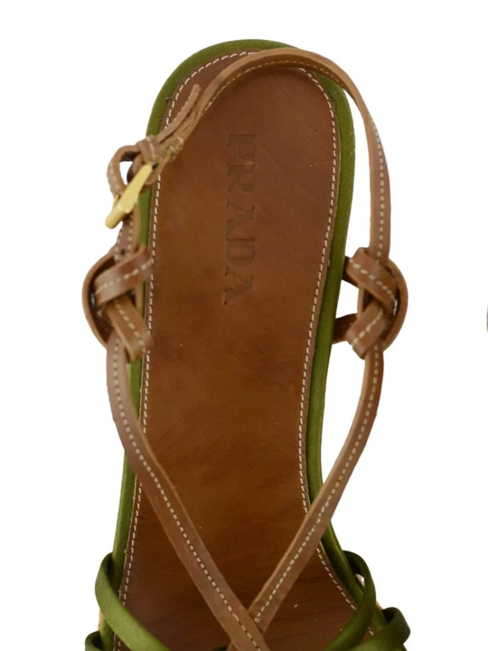 Prada Green Satin Woven Ruffle Wedge Sandals