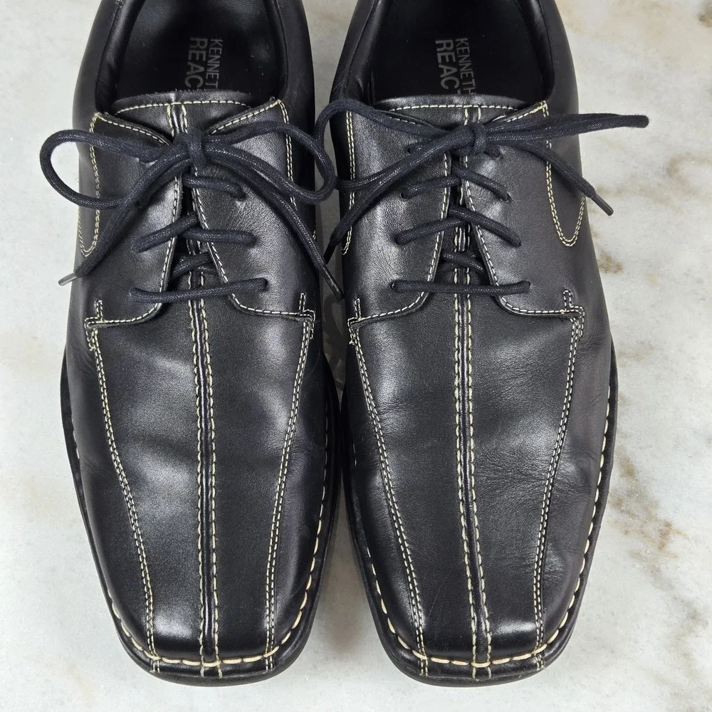 Kenneth Cole Reaction Black Leather Square Toe Oxfords w/Contrast Stitch Size 13