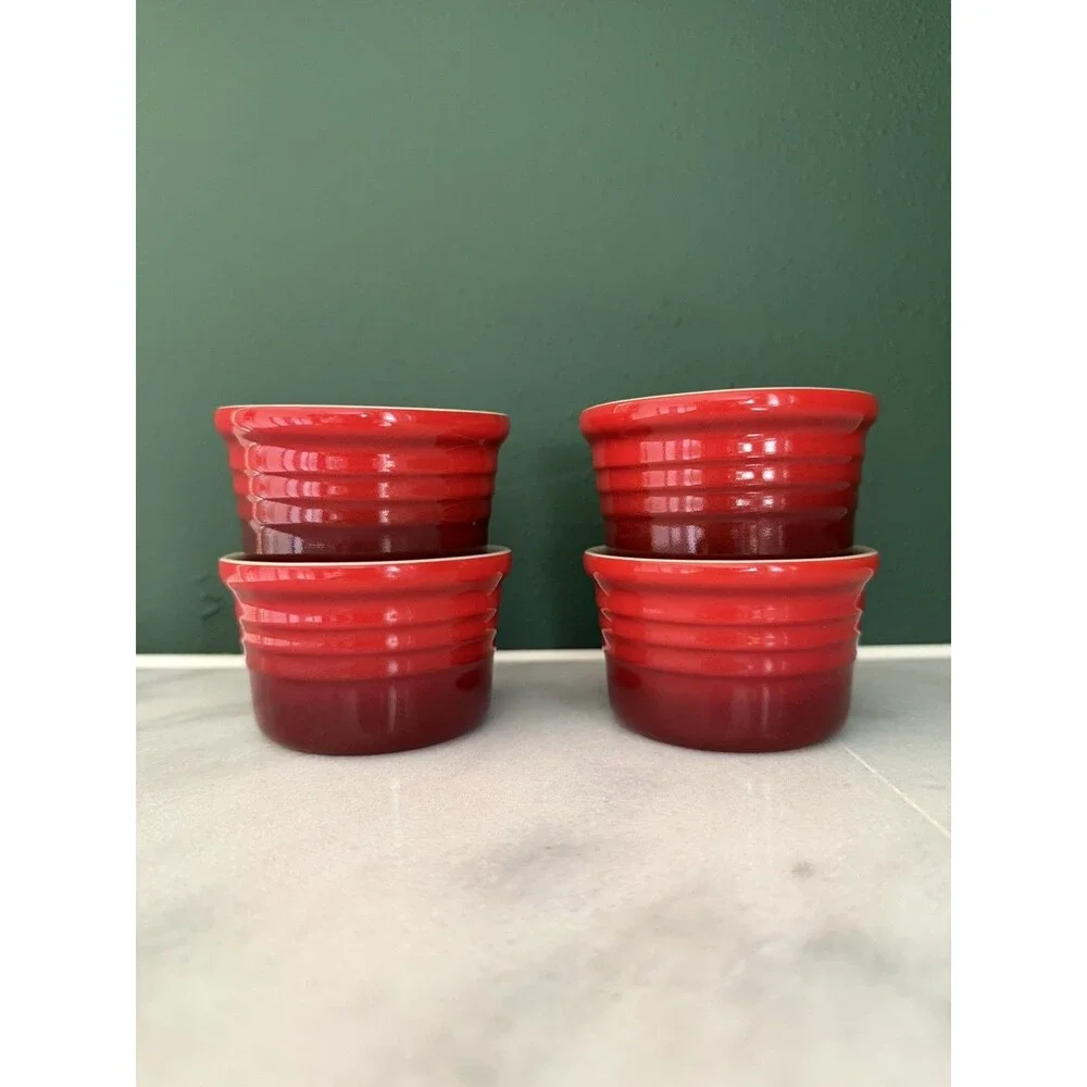 Set of 4 Le Creuset Red Stoneware Ramekins Cherry Red Cerise