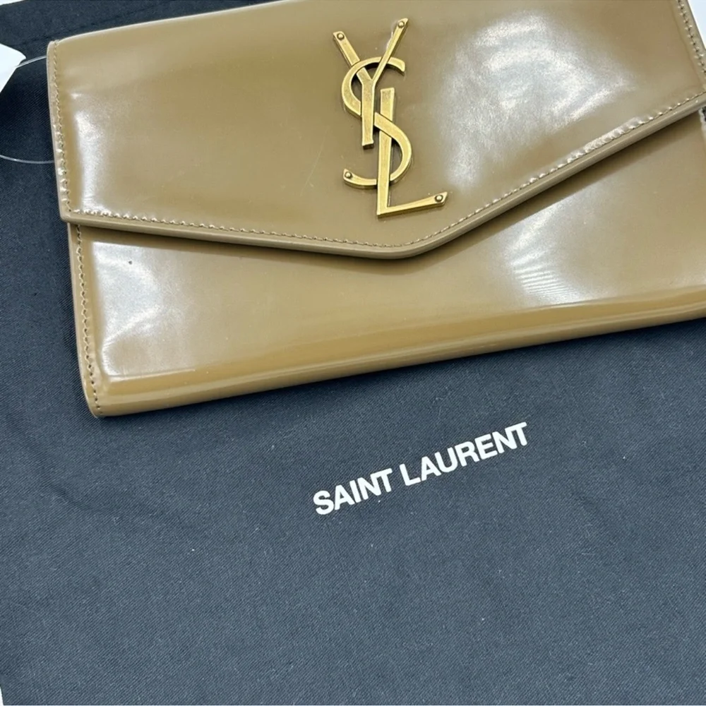 Saint Laurent YSL tan leather clutch/chain wallet made in Italy