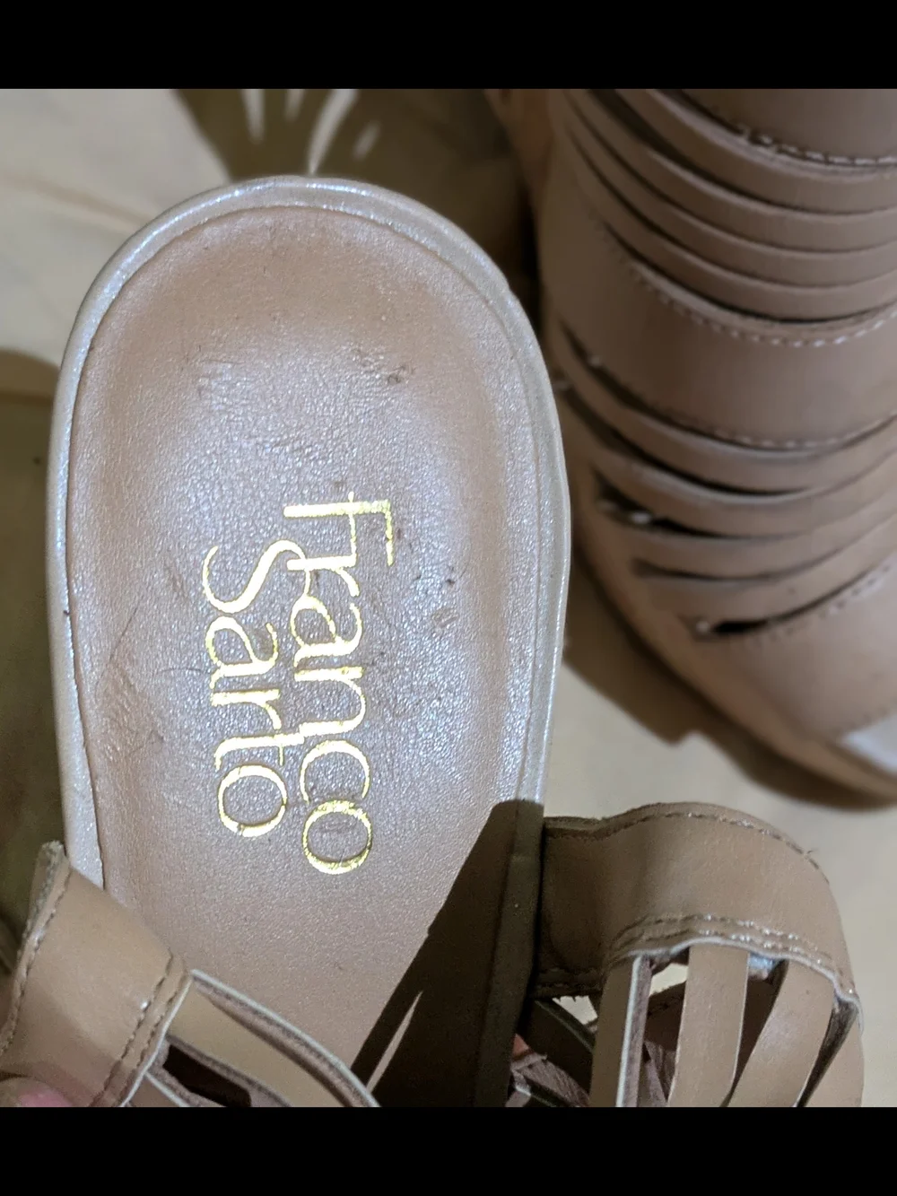 Franco Sarto Nude Taupe Strappy Wedge Sandals