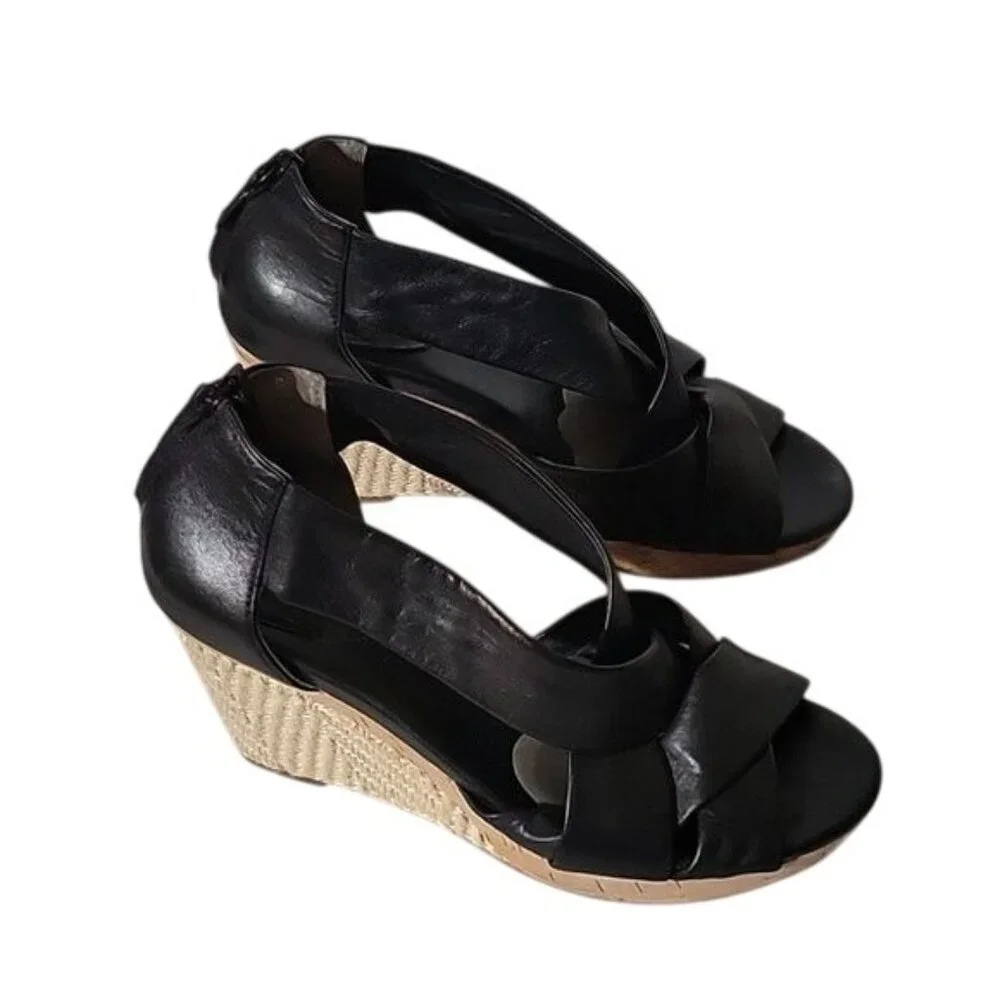 NIKE AIR Colaboration Lambskin leather wedge 8 Black Sexy Summer Comfy‎
