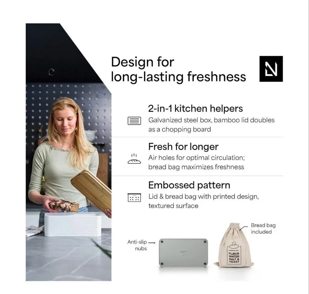 LARS NYSOM Bread Box I Metal Box with linen bag for long lasting freshness