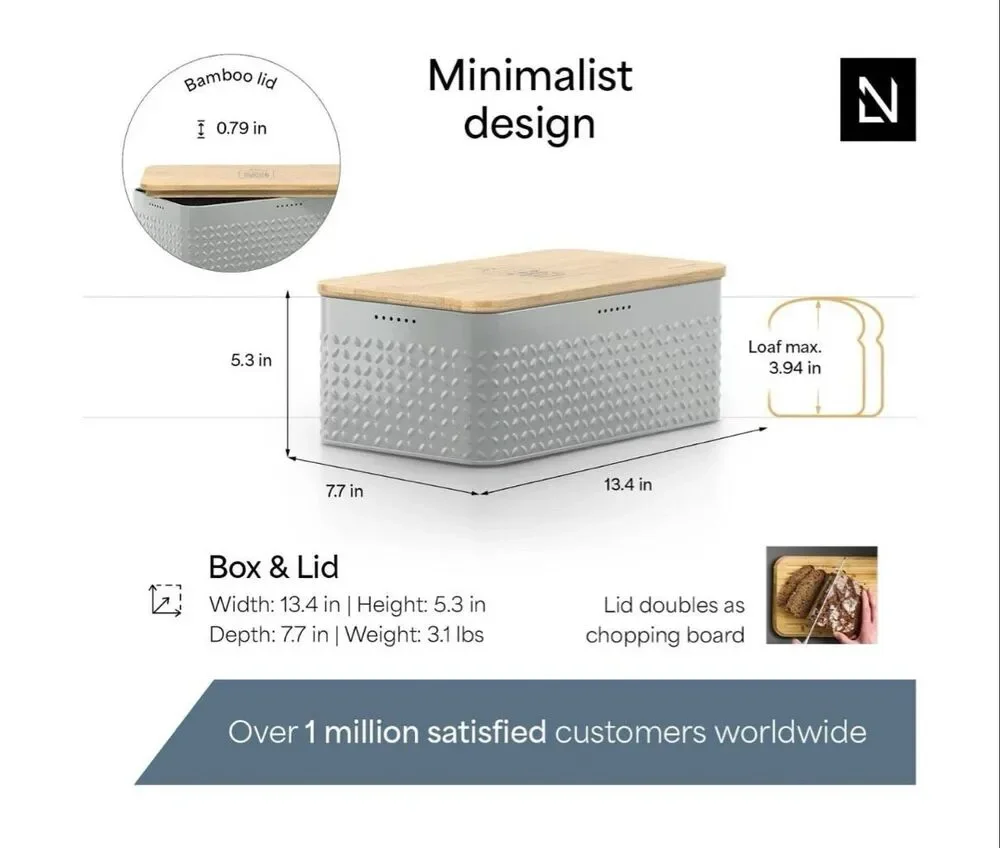 LARS NYSOM Bread Box I Metal Box with linen bag for long lasting freshness