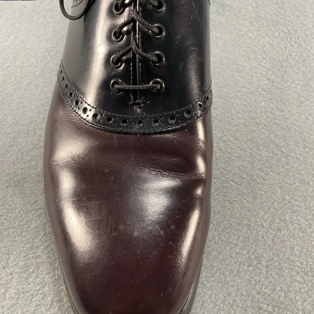 Florsheim Mens Lace Up Dress Saddle Shoes‎ Two Tone Burgundy Black Leather 11D