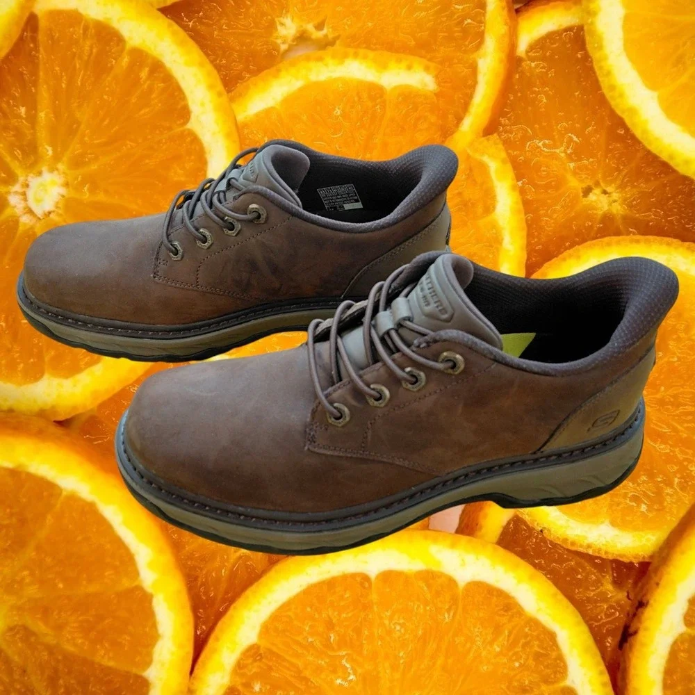 Skechers Mens Slip-in Relaxed Fit Parson Trestman Cocoa Brown Leather 205307 8.5