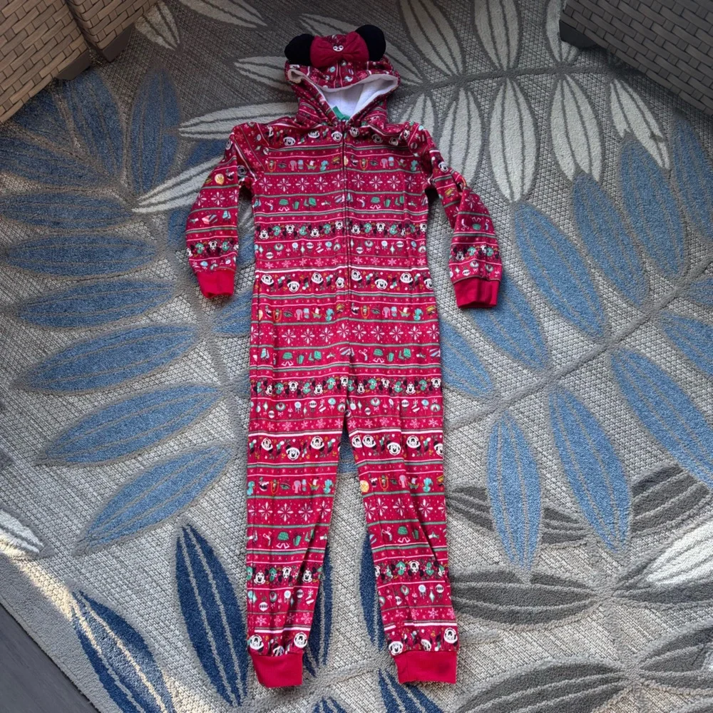 Disney Girls Fleece Bodysuit Pajamas Minnie‎ & Mickey Mouse Holiday Xmas Size M