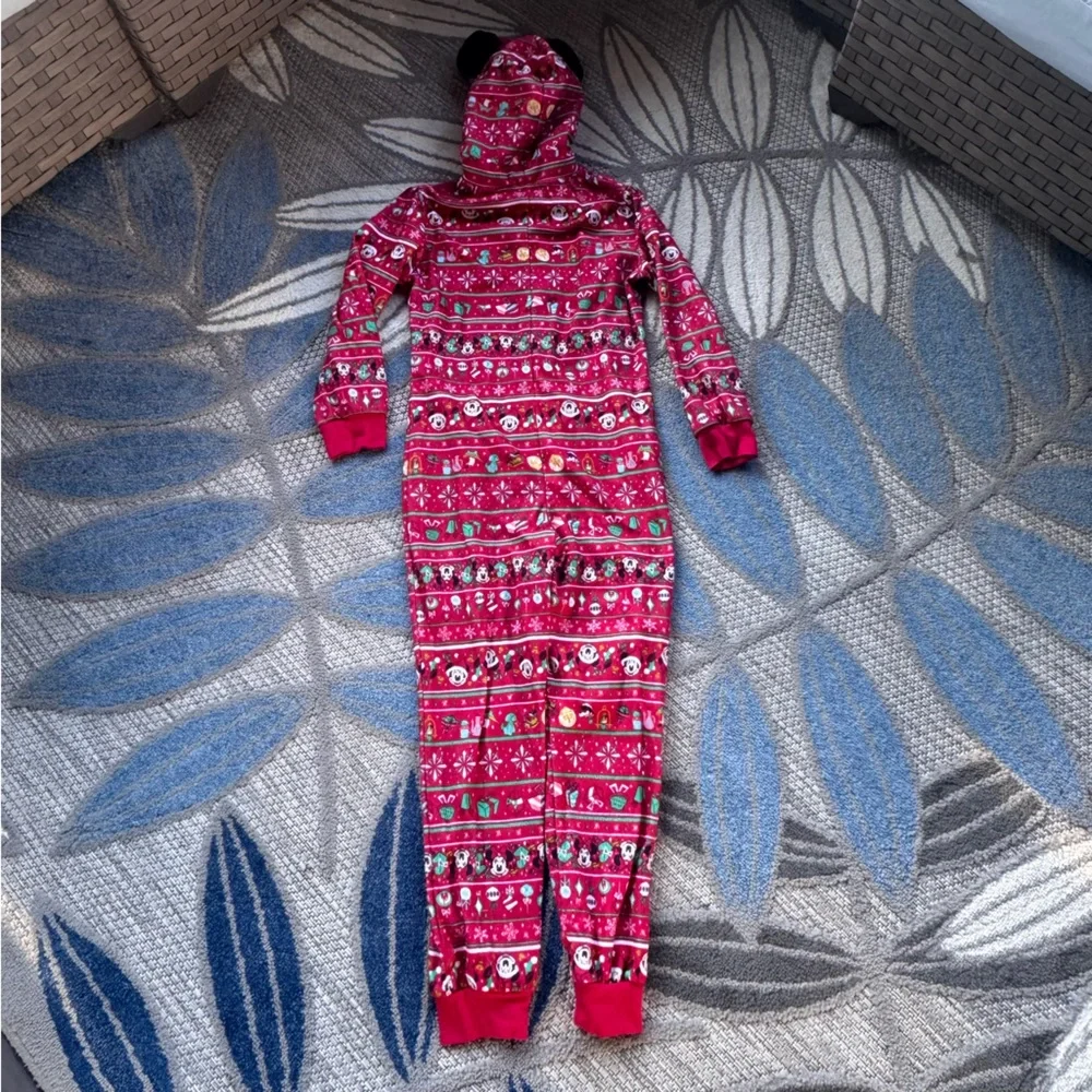 Disney Girls Fleece Bodysuit Pajamas Minnie‎ & Mickey Mouse Holiday Xmas Size M