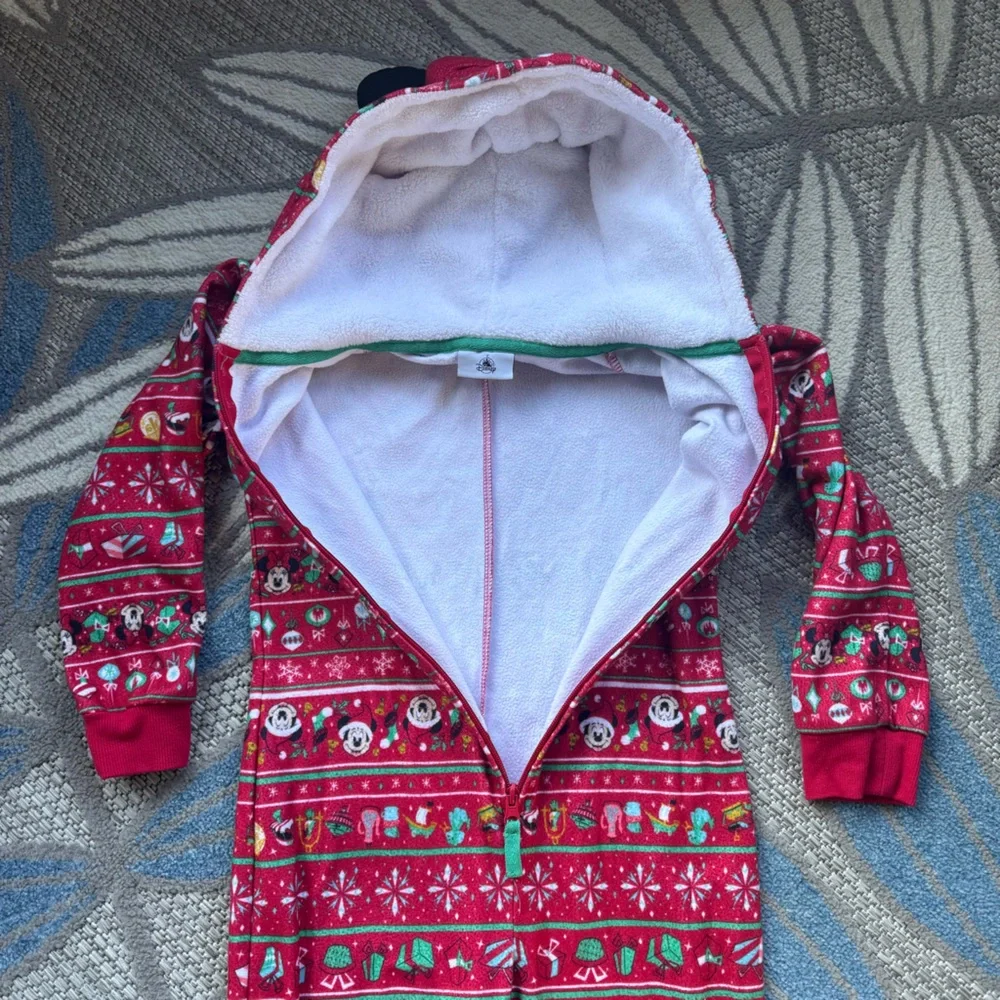 Disney Girls Fleece Bodysuit Pajamas Minnie‎ & Mickey Mouse Holiday Xmas Size M
