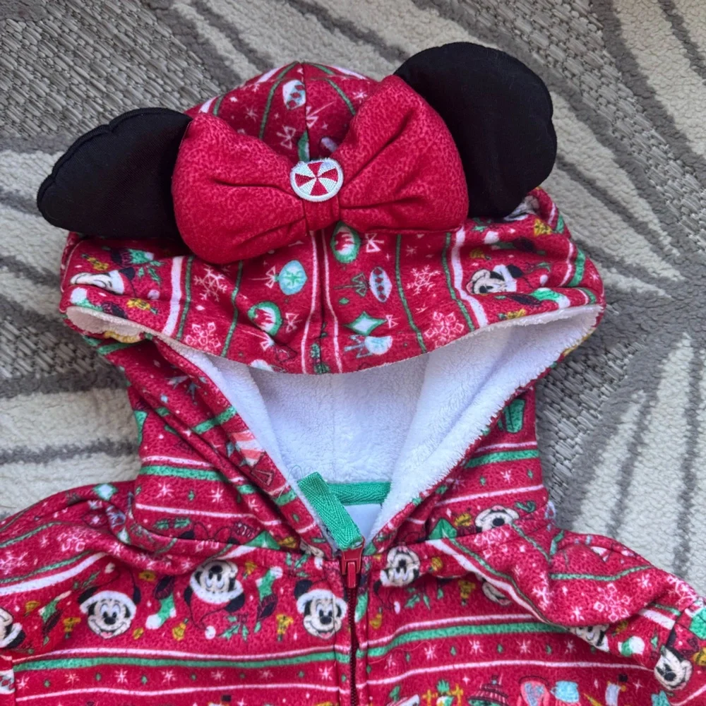 Disney Girls Fleece Bodysuit Pajamas Minnie‎ & Mickey Mouse Holiday Xmas Size M