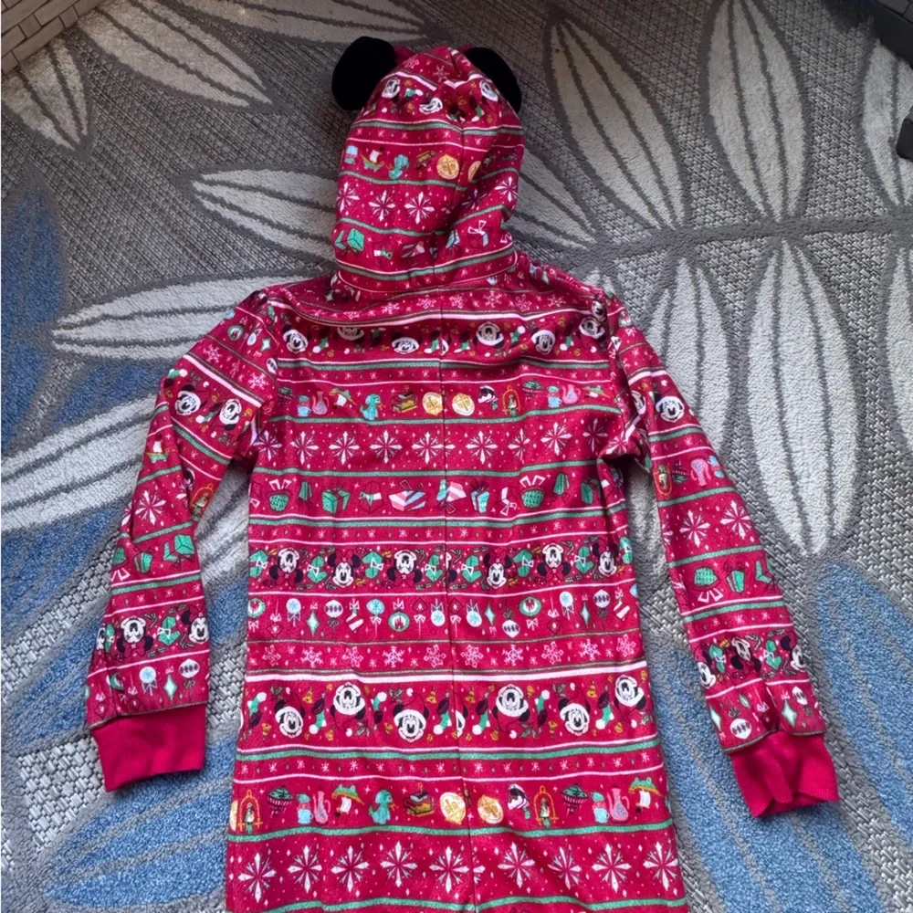 Disney Girls Fleece Bodysuit Pajamas Minnie‎ & Mickey Mouse Holiday Xmas Size M