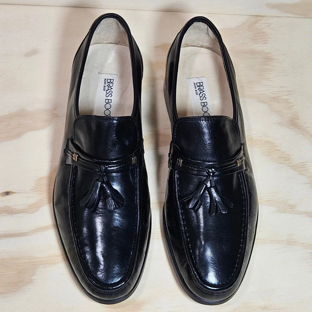 Brass Boot Nunn Bush Mens 10 M Black Leather Tassel Loafers Made in Italy 92313