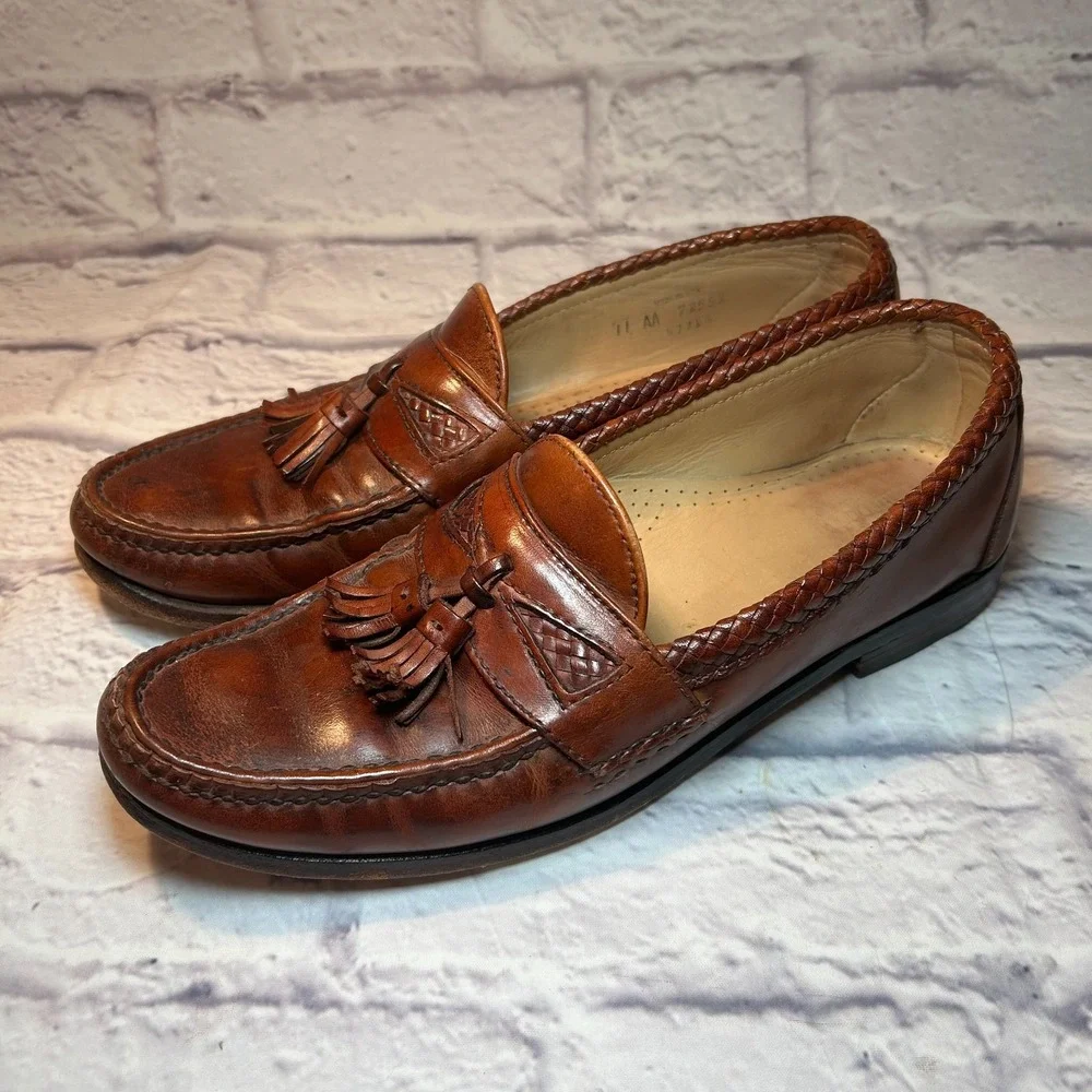 Allen Edmonds Maxfield Loafers Mens 11 AA Chili Brown Leather Narrow Tassels