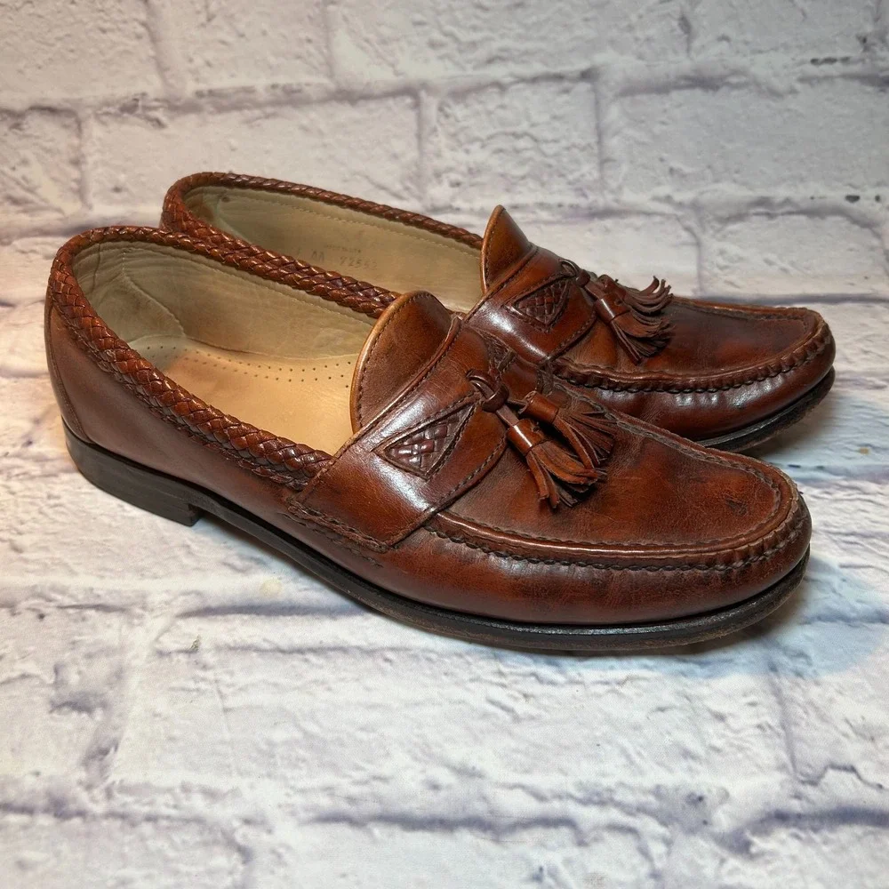 Allen Edmonds Maxfield Loafers Mens 11 AA Chili Brown Leather Narrow Tassels