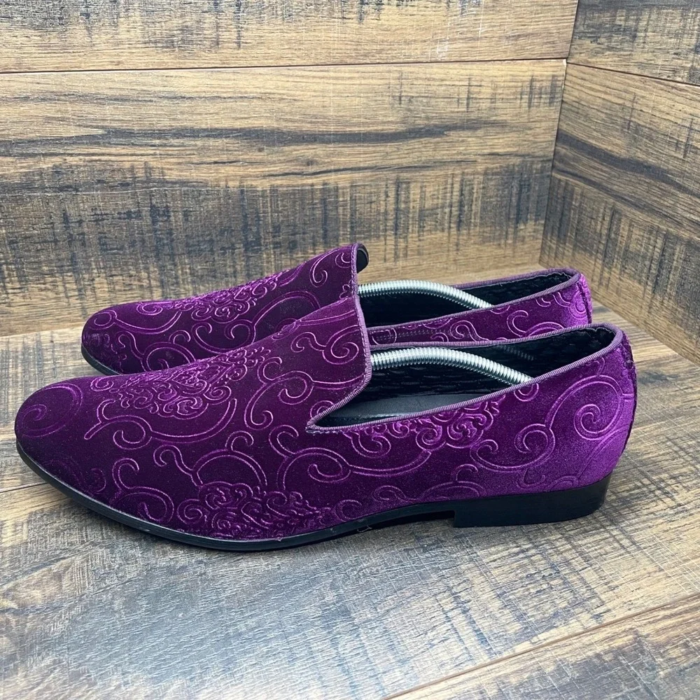 Amali Men's Velvet Loafers Bryant-049 Slip On Dress Shoes Purple Paisley Size 14
