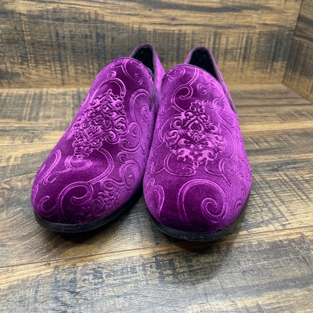 Amali Men's Velvet Loafers Bryant-049 Slip On Dress Shoes Purple Paisley Size 14