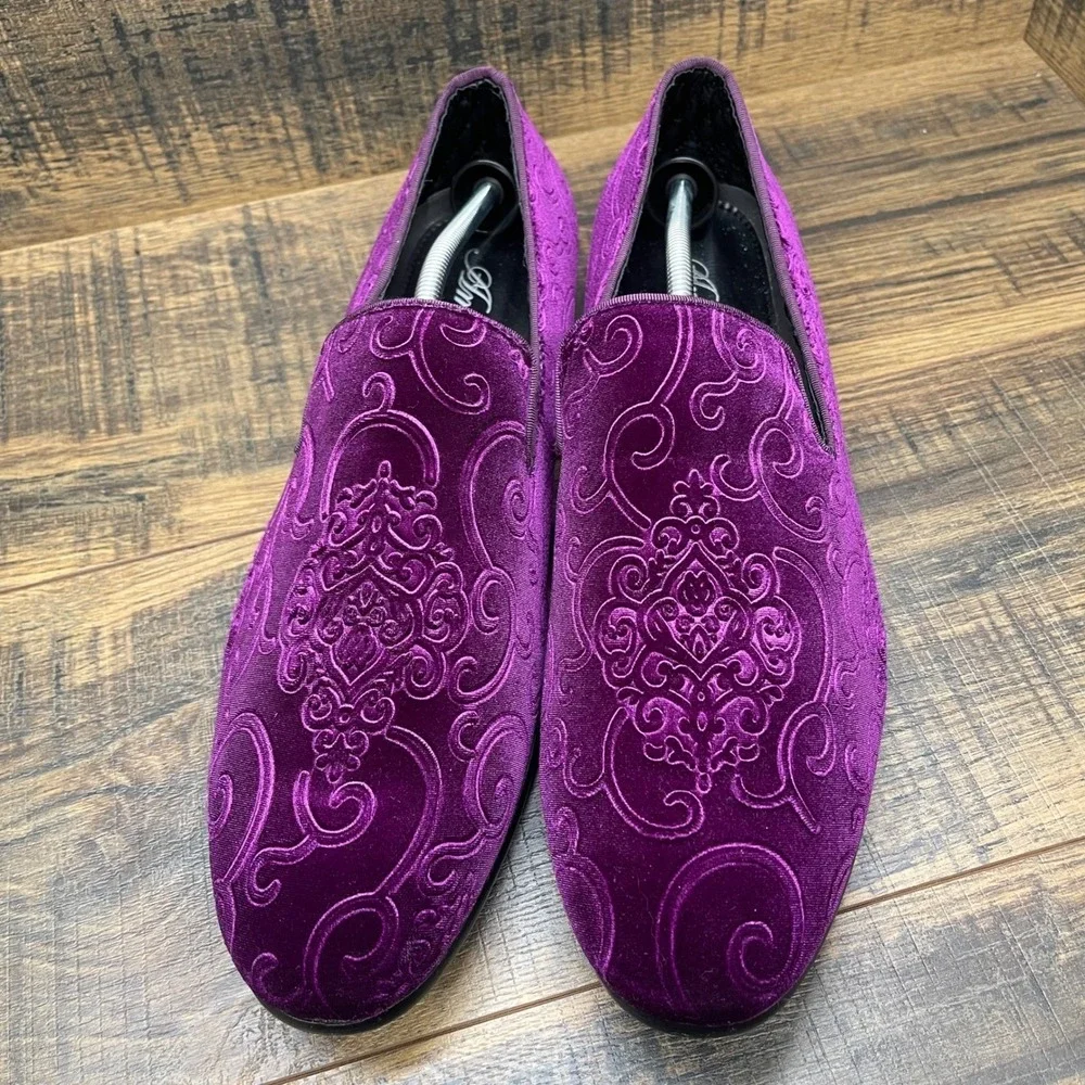 Amali Men's Velvet Loafers Bryant-049 Slip On Dress Shoes Purple Paisley Size 14