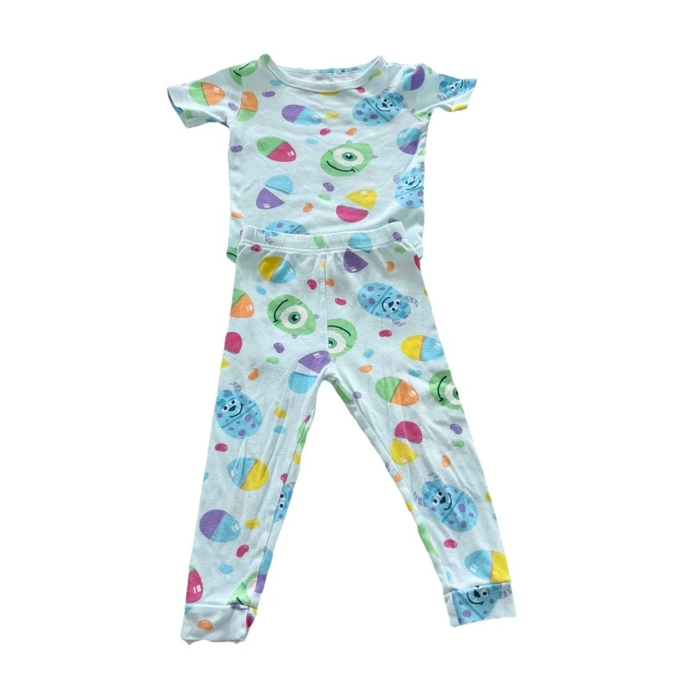 Disney Pixar Monsters Inc Pajama Set 3T Mike Sulley Easter Eggs Cotton 2‎ Pc