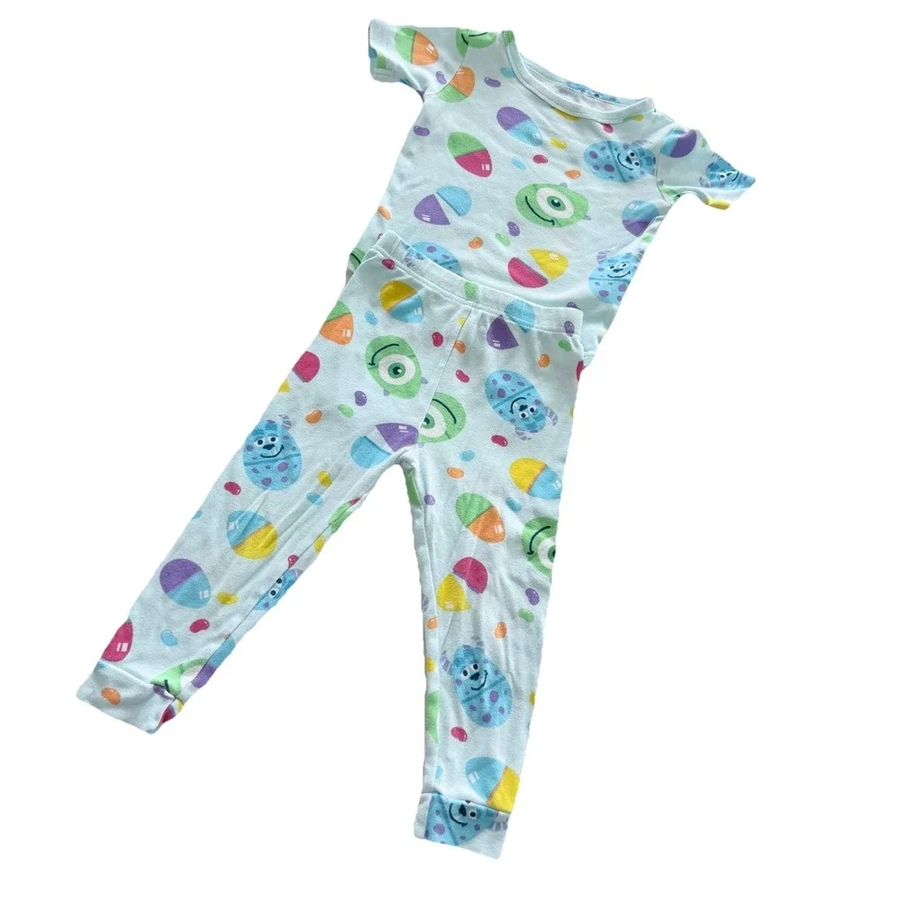 Disney Pixar Monsters Inc Pajama Set 3T Mike Sulley Easter Eggs Cotton 2‎ Pc