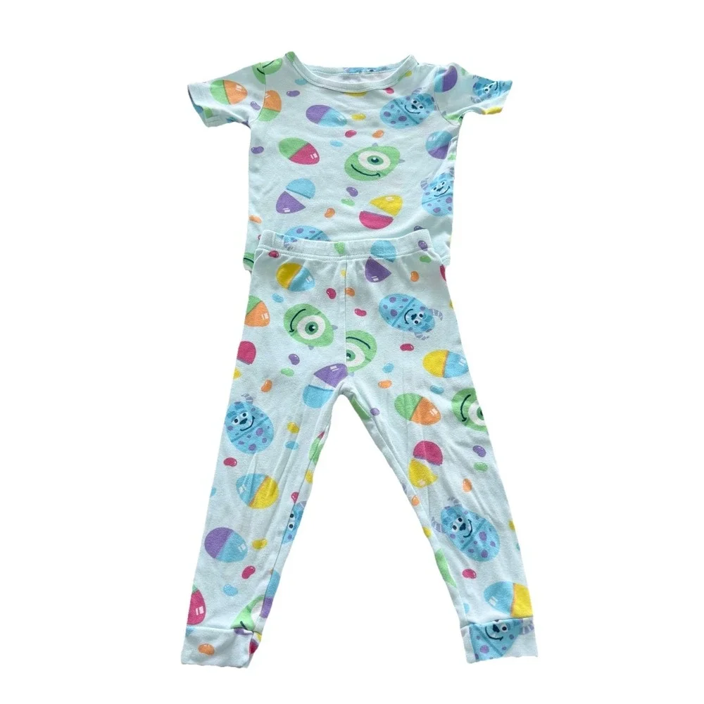 Disney Pixar Monsters Inc Pajama Set 3T Mike Sulley Easter Eggs Cotton 2‎ Pc