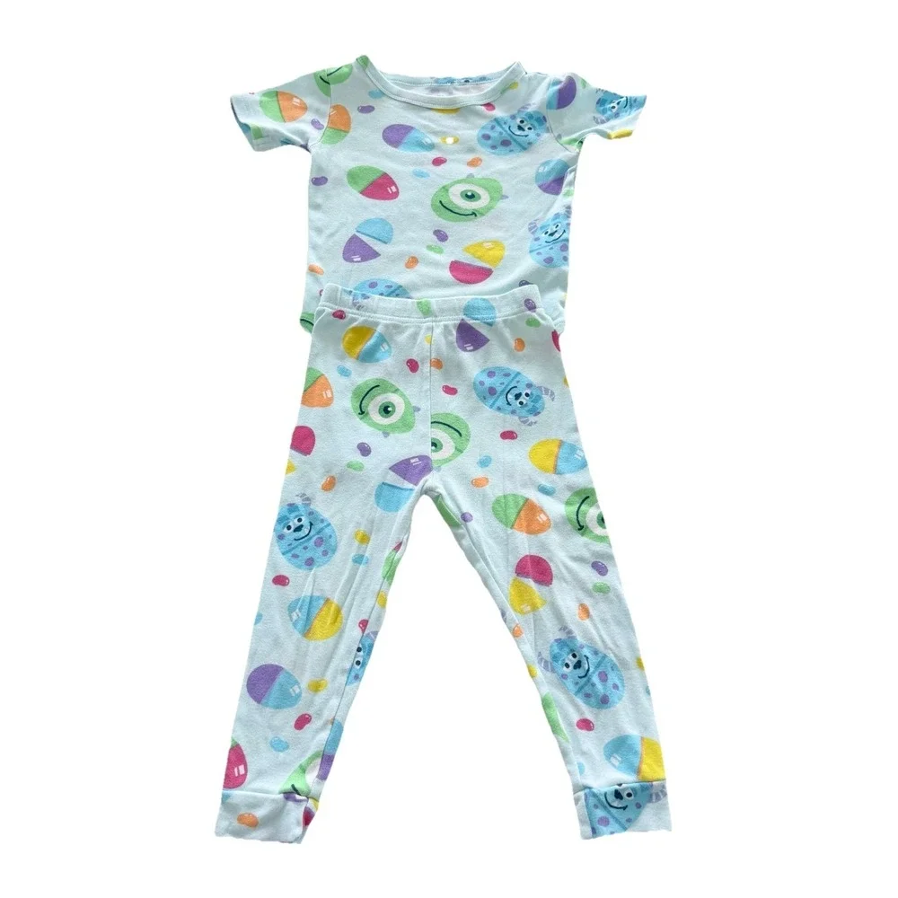 Disney Pixar Monsters Inc Pajama Set 3T Mike Sulley Easter Eggs Cotton 2‎ Pc