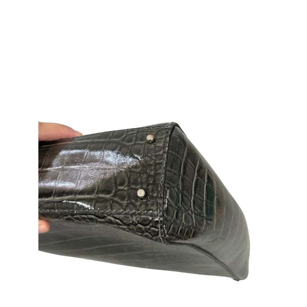 Kate Spade New York Grey Croc Embossed Patent Leather Tote Bag Shoulder Purse