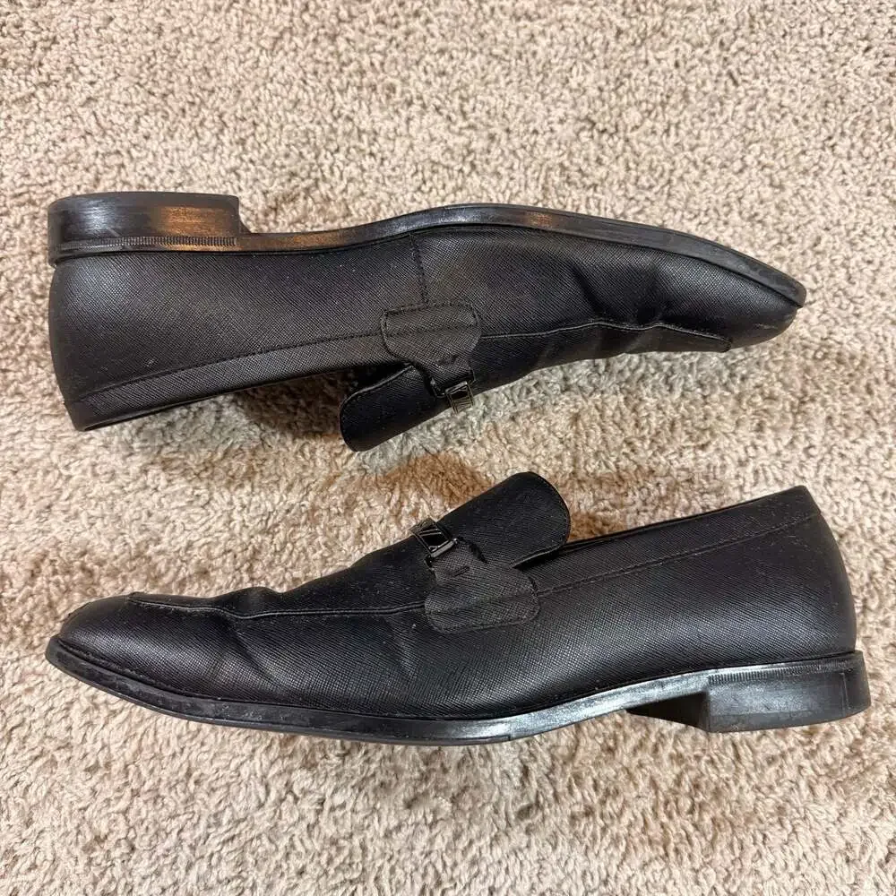Guess Mens Dress Loafers Black Slip On Metal Logo Square Toe Shoes 11‎ EUC