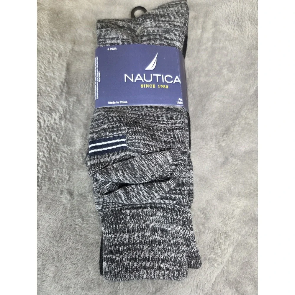 Nautica Socks Men's‎ Large 6-12.5 Black Gray 4 Pairs Arch Support Light Cushion
