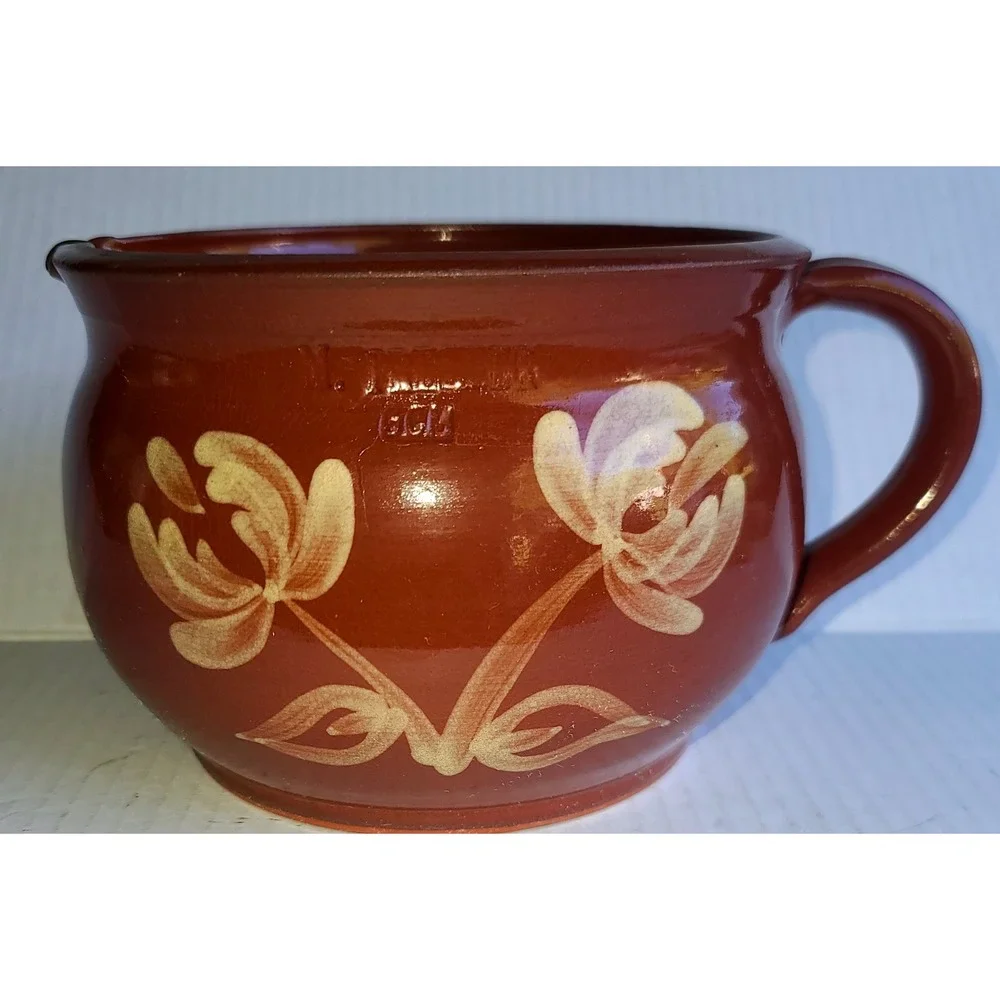 Handcrafted Red Clay Pottery Hand Painted Floral Pitcher with Handle Spout‎ GCM