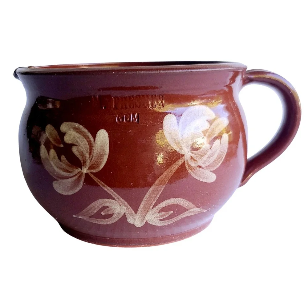 Handcrafted Red Clay Pottery Hand Painted Floral Pitcher with Handle Spout‎ GCM