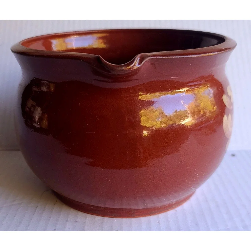 Handcrafted Red Clay Pottery Hand Painted Floral Pitcher with Handle Spout‎ GCM