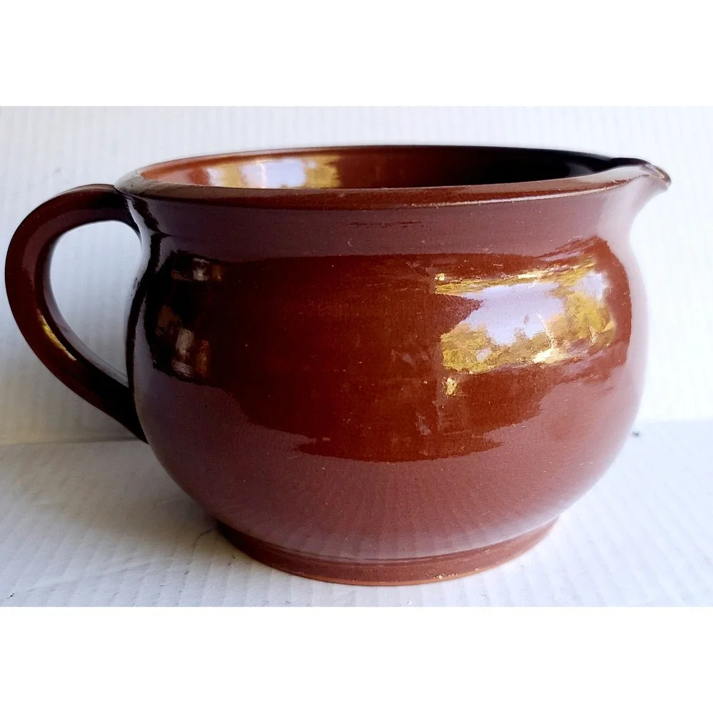 Handcrafted Red Clay Pottery Hand Painted Floral Pitcher with Handle Spout‎ GCM