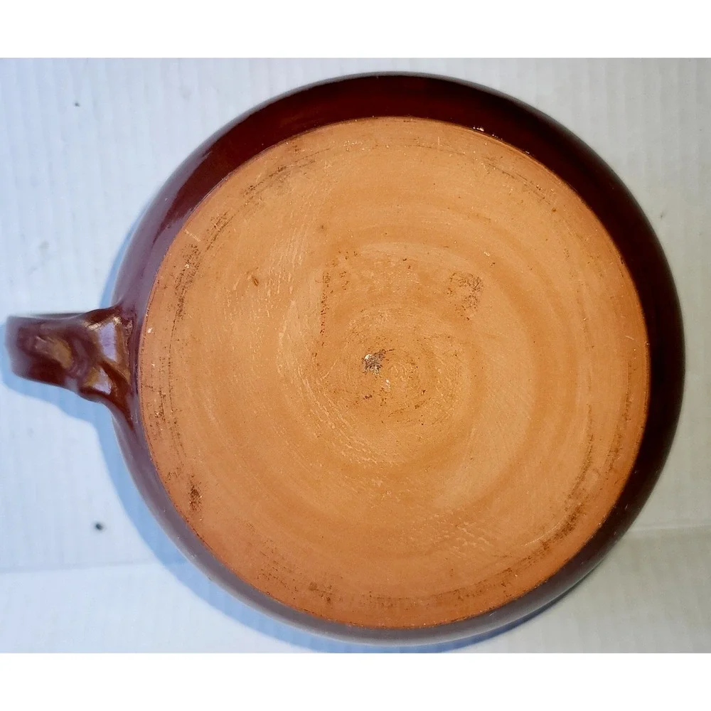 Handcrafted Red Clay Pottery Hand Painted Floral Pitcher with Handle Spout‎ GCM