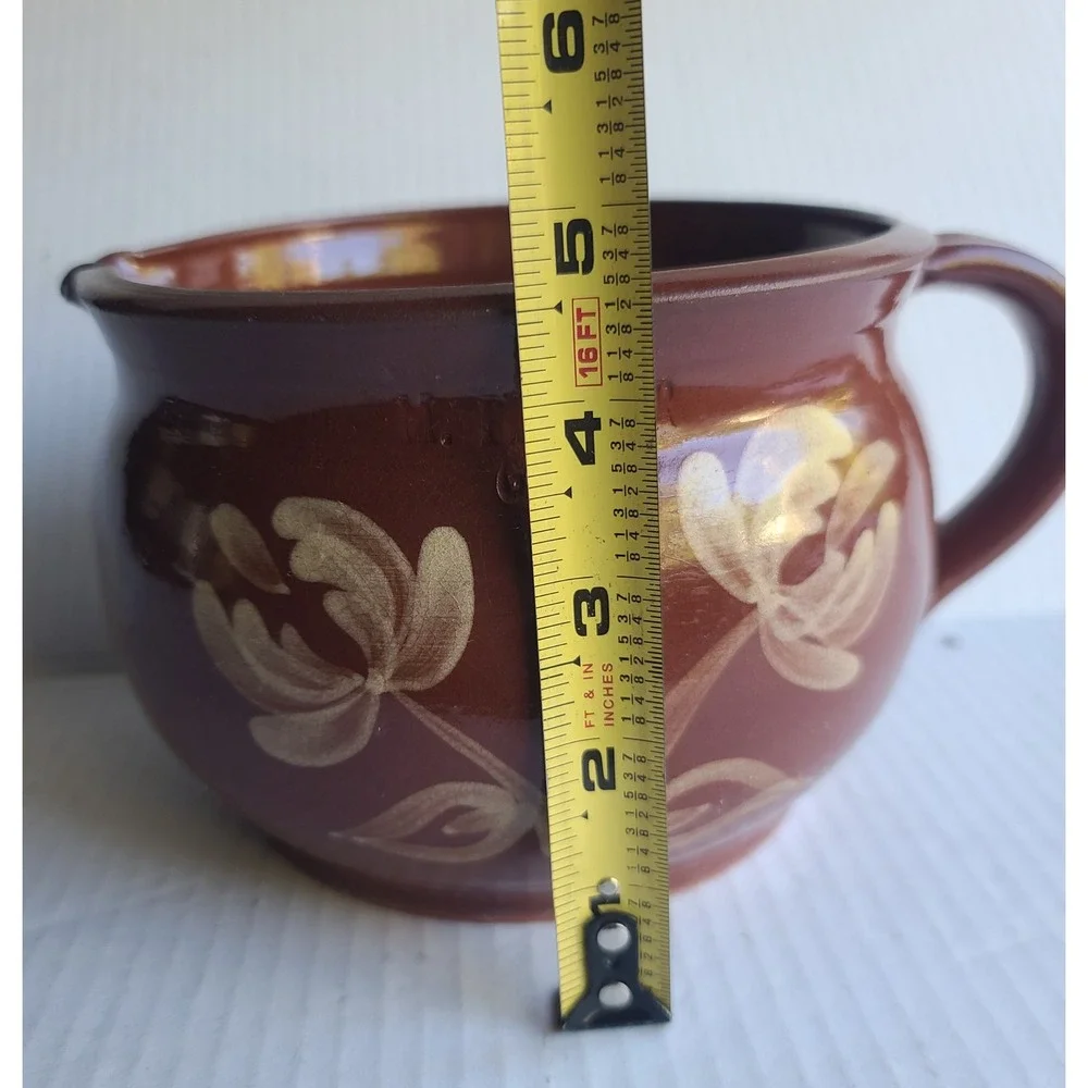 Handcrafted Red Clay Pottery Hand Painted Floral Pitcher with Handle Spout‎ GCM