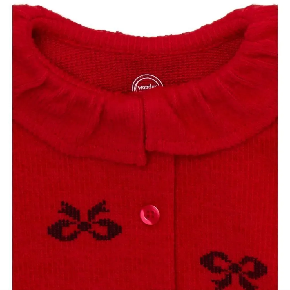 New Baby Girl Christmas Holiday Cardigan and Pant outfit, Red