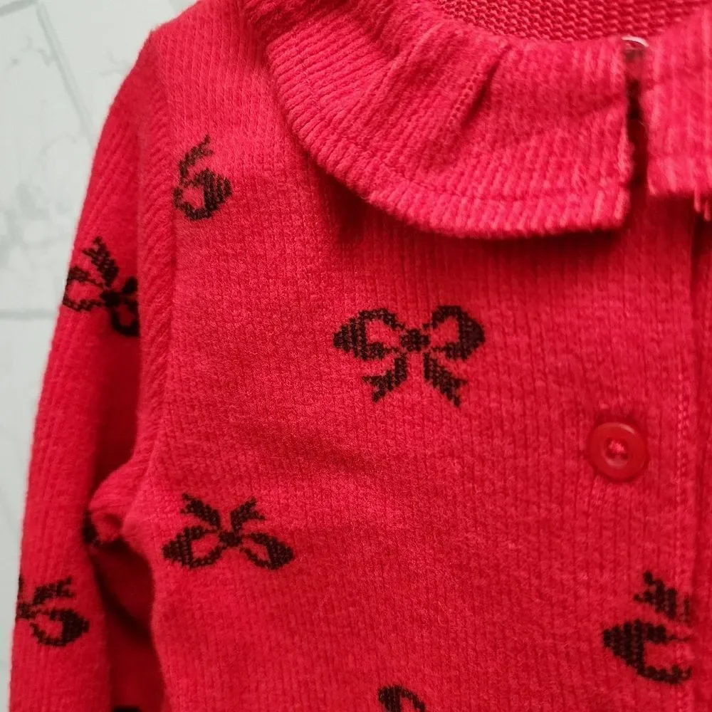 New Baby Girl Christmas Holiday Cardigan and Pant outfit, Red