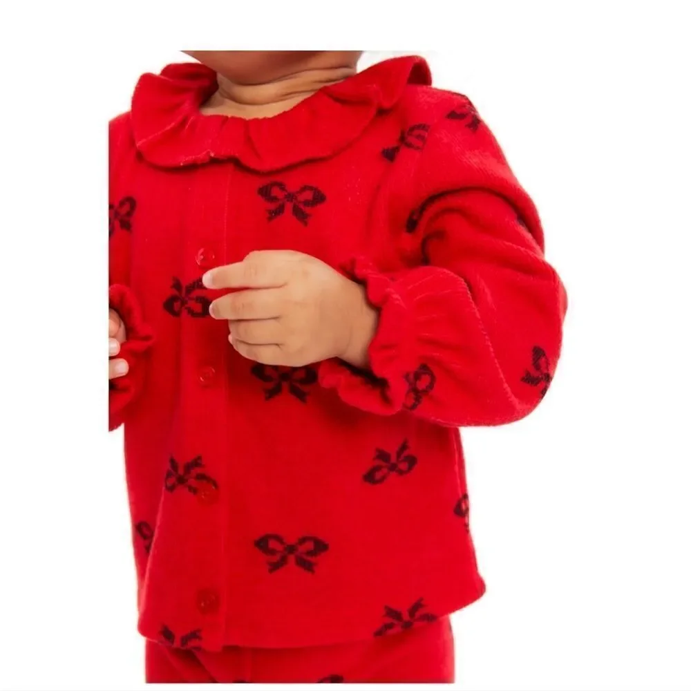 New Baby Girl Christmas Holiday Cardigan and Pant outfit, Red