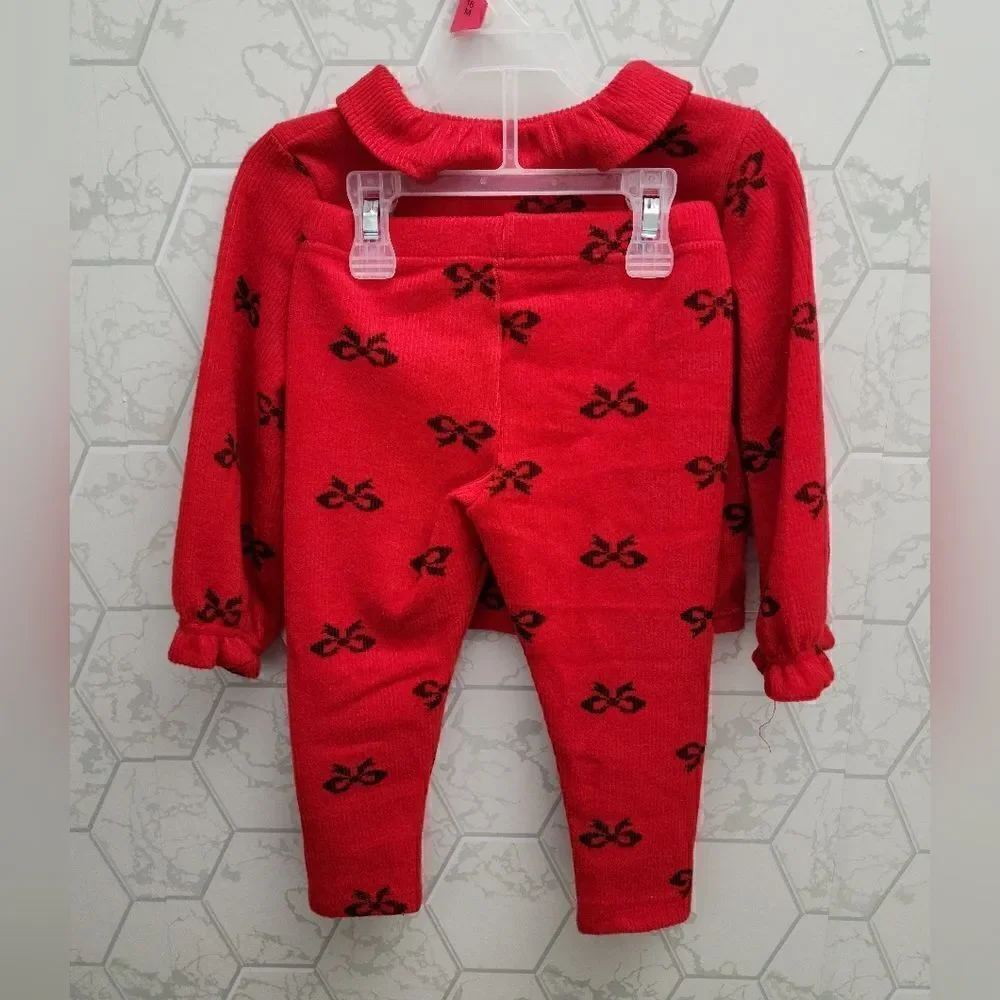New Baby Girl Christmas Holiday Cardigan and Pant outfit, Red