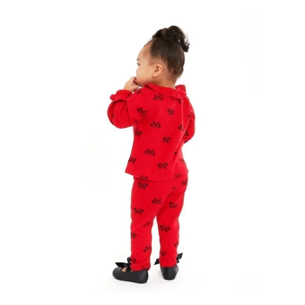 New Baby Girl Christmas Holiday Cardigan and Pant outfit, Red