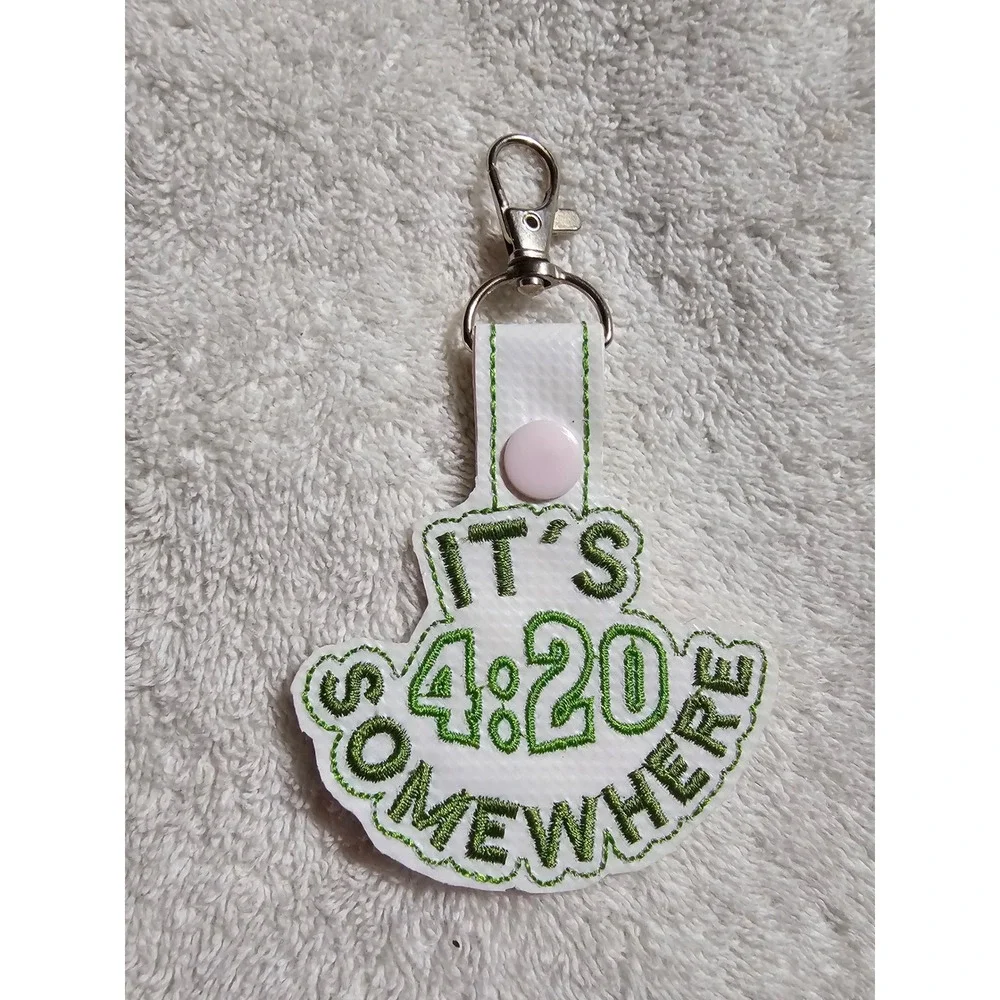 420 Keychain It's‎ 4:20 Somewhere Novelty Embroidered Keyring Bag Charm